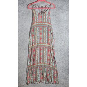Kandy Kiss Maxi Dress Womens Size S Green Red Southwestern Geometric Side Slits